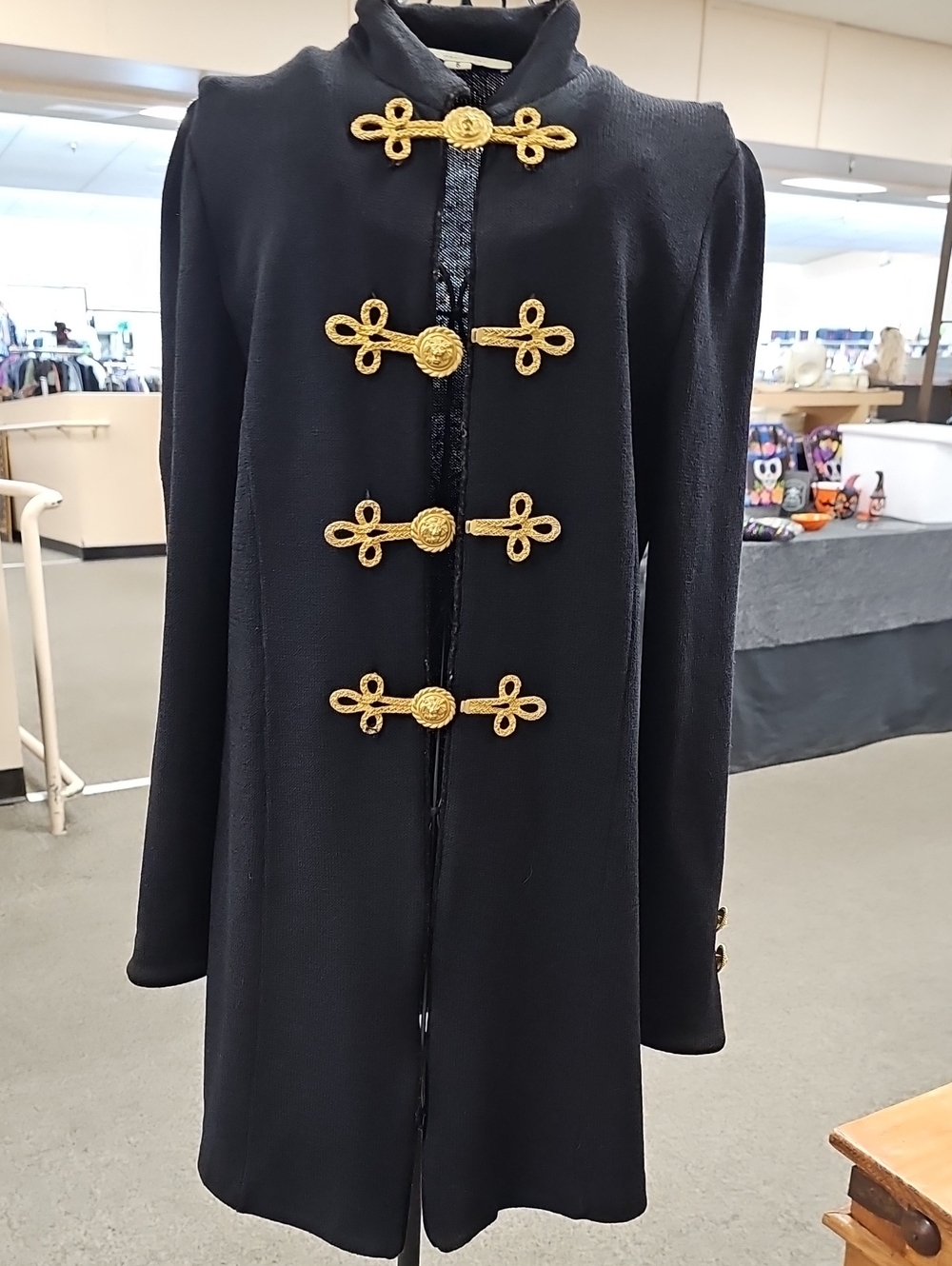 St. John Black Pant Suit with Heavy Gold Frogging Size 6